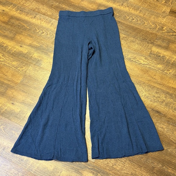 FP Beach Pants - Free People FP Beach Knit Pants Flare Leg Womens Medium Blue Pull On Boho Hippie